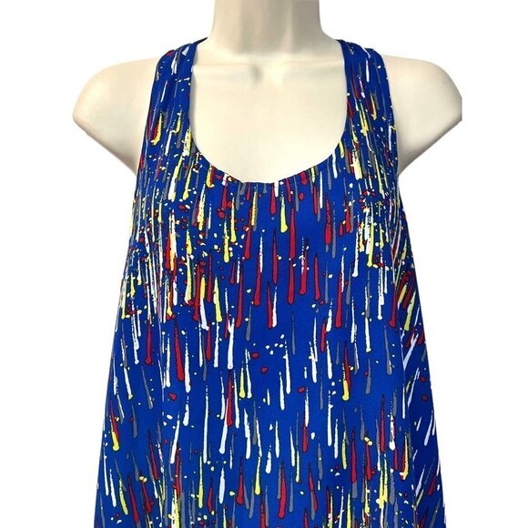 Sincerely Mary Sharkbite Hem‎ Sleeveless A-Line Dress Blue Paint Splash Size M/L - Picture 2 of 12